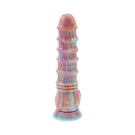 Evolved Fantasy Vibrating Dildo with Remote showcasing a multicolor silicone body with unique textures.