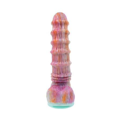 Evolved Fantasy Vibrating Dildo with Remote featuring multicolor silicone and unique texture.