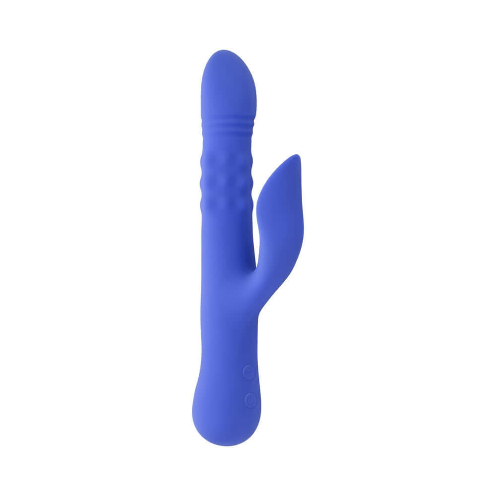 Evolved Pop Goes The O Vibrator Blue showcasing its sleek design and dual stimulation features.