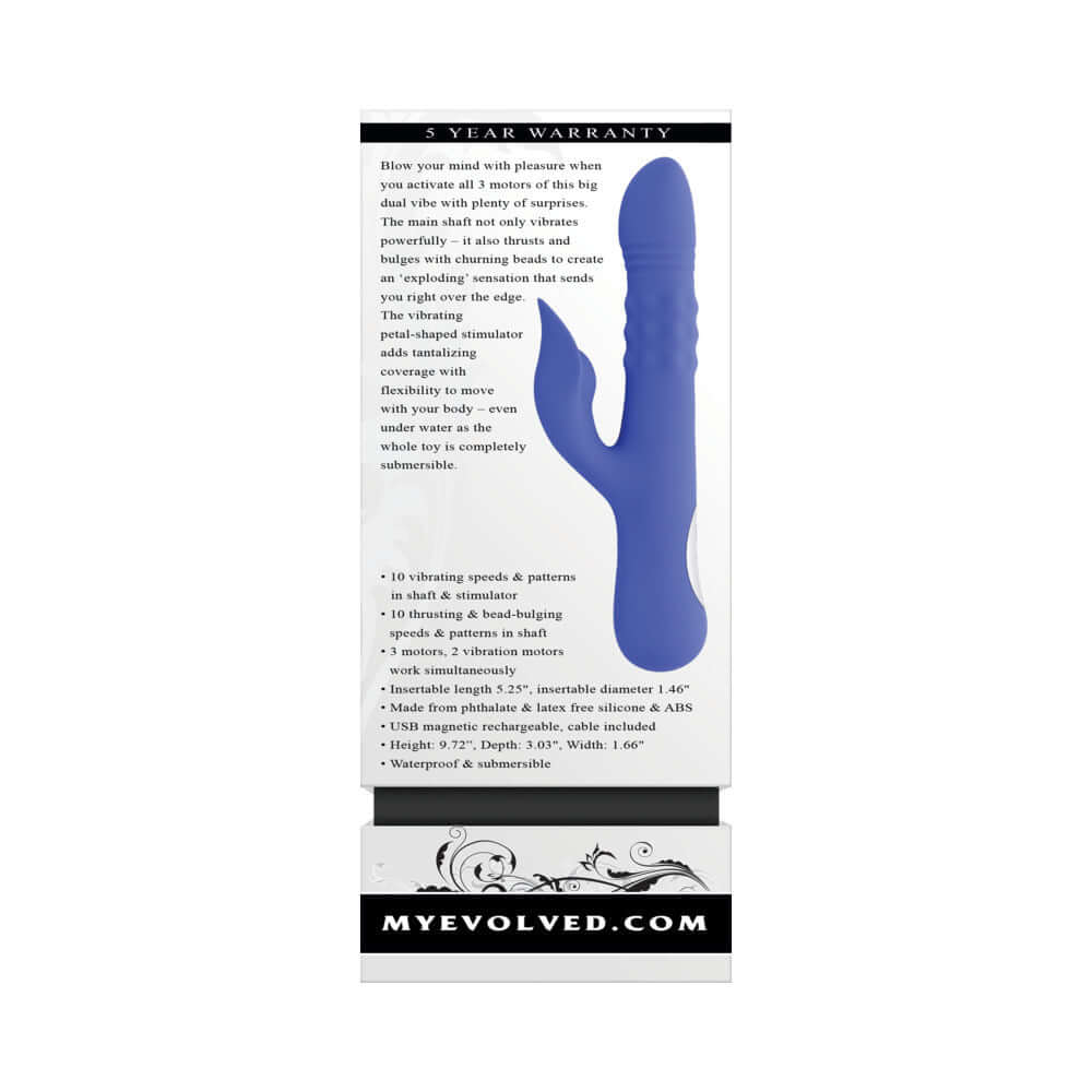 Evolved Pop Goes The O Vibrator Blue featuring dual vibrating and thrusting action for ultimate pleasure.