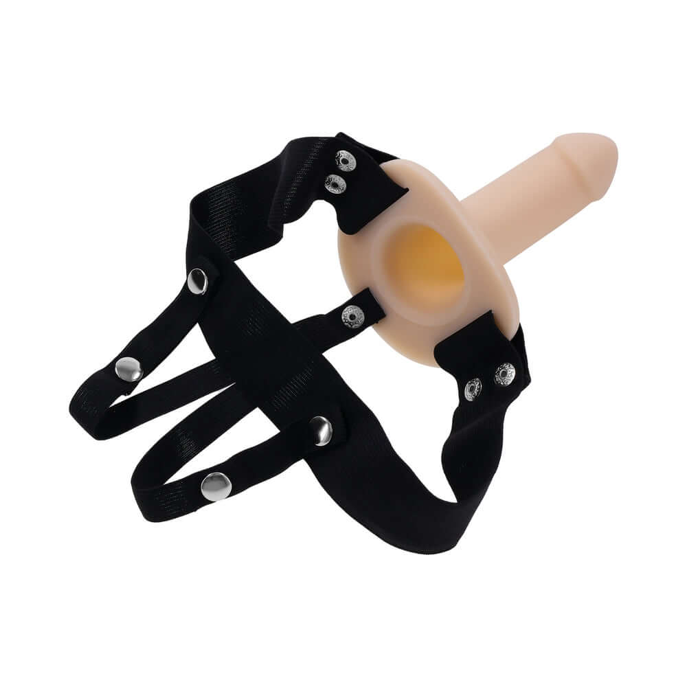 Selopa Our First Hollow Strap-On Light, featuring a smooth hollow dildo and adjustable straps for comfort and versatility.