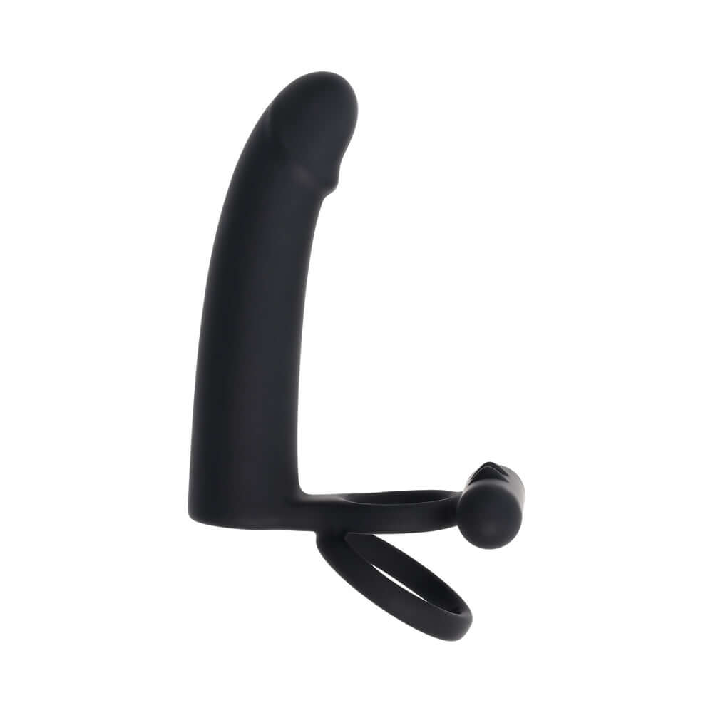 Gender X Full Swing Vibrating Dildo with Ring & Remote Control Black showcasing a sleek, curved design.
