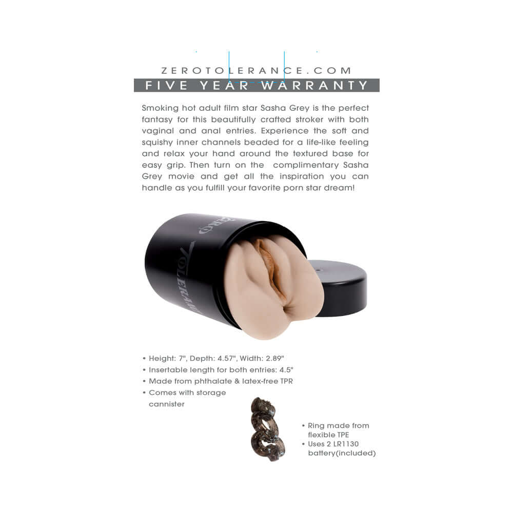 Zero Tolerance Sasha Grey Movie with Vagina & Anal Stroker Light