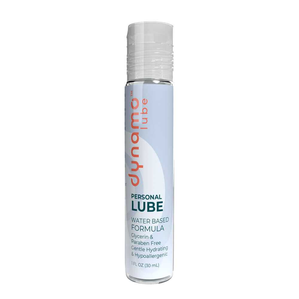Dynamo Lube Water-based Formula 1 Oz personal lubricant bottle with a lightweight, hydrating design