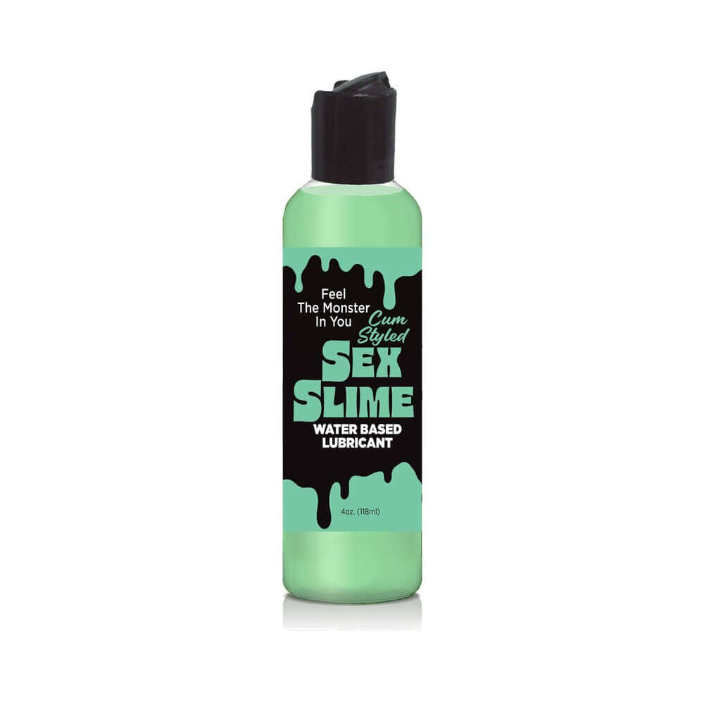 Sex Slime Cum Styled Water based Lubricant 4 Oz Green bottle with vibrant green slime design.