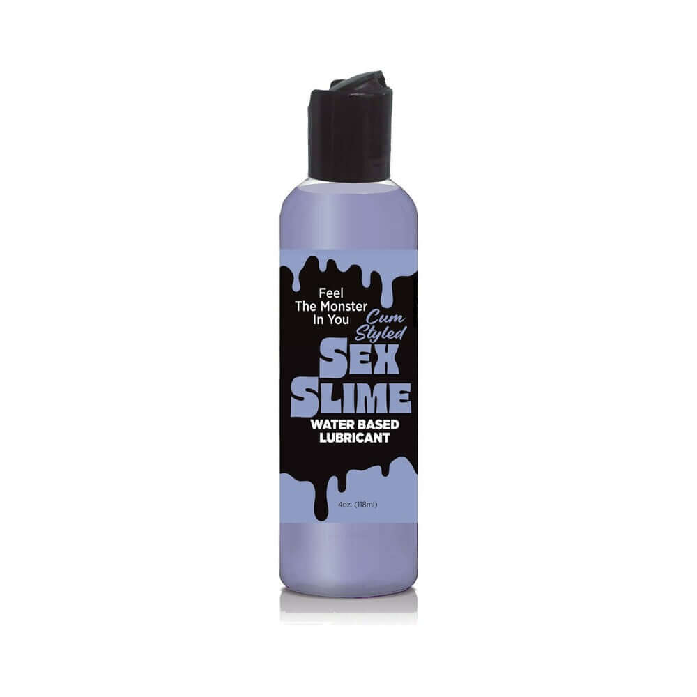 Sex Slime Cum Styled Water Based Lubricant 4 Oz Purple bottle with monster-themed label and sleek design.