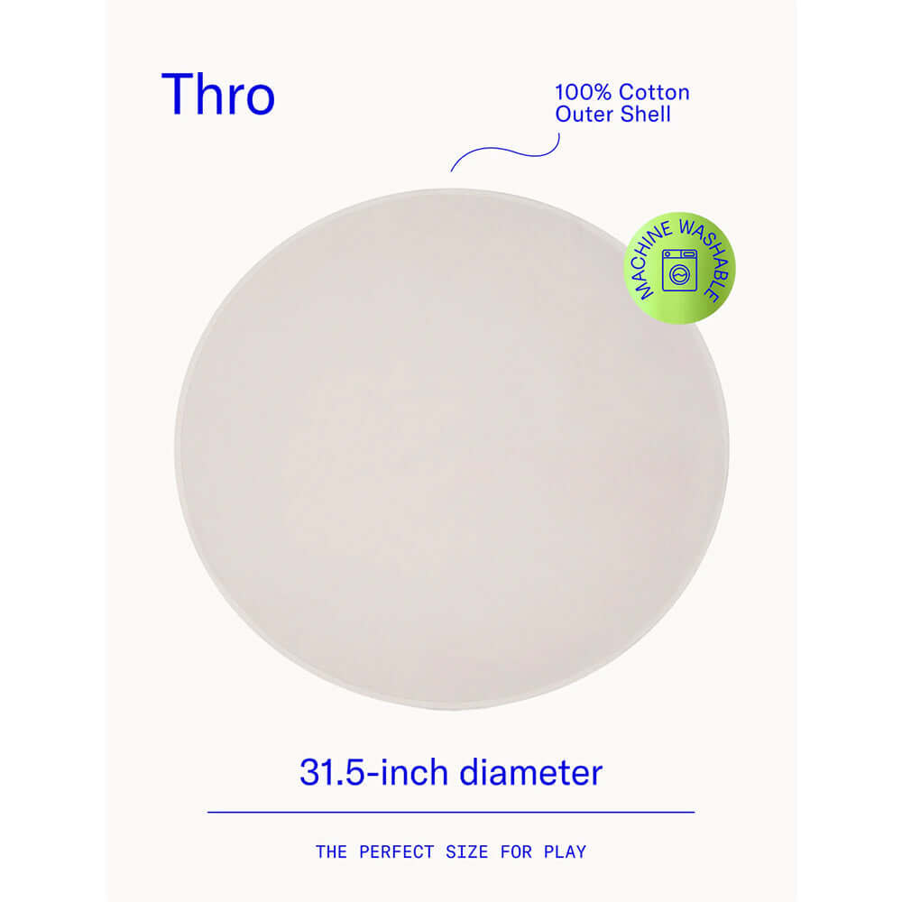 Dame Thro Waterproof Sex Blanket Oat, 31.5-inch diameter, 100% cotton outer shell, machine washable design.
