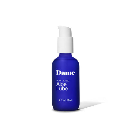 Dame Aloe Lube Personal Lubricant 2 Oz in a blue bottle, designed for smooth and long-lasting pleasure.