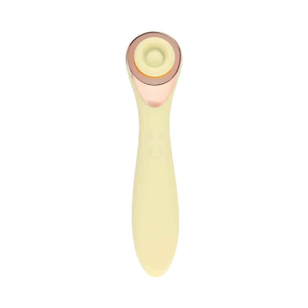 LoveLine Darling AirTapTech Rechargeable Vibrator Yellow with rose gold accents and sleek design.
