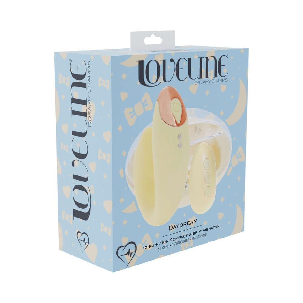 LoveLine Daydream AirTapTech Rechargeable Vibrator Yellow packaging with modern design and product details.