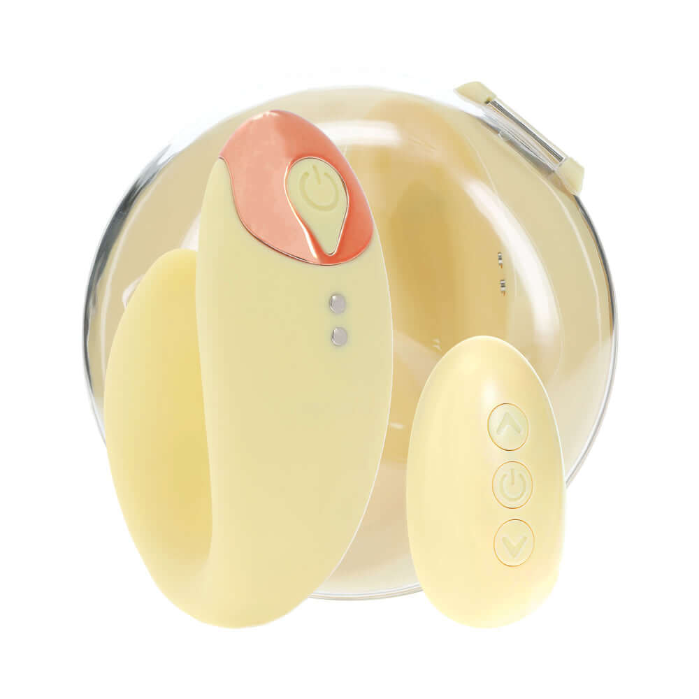 LoveLine Daydream AirTapTech Rechargeable Vibrator Yellow in sleek design with control remote for dual stimulation.