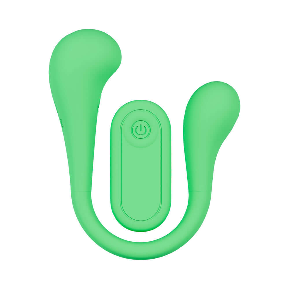 LoveLine FlexEase Bend Vibe Liquid Silicone Green, a flexible dual-ended vibrator with two vibrating bulbs.