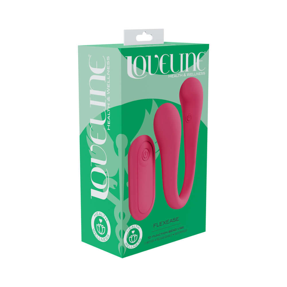 LoveLine FlexEase Bend Vibe Liquid Silicone Pink packaging showcasing its flexible design.