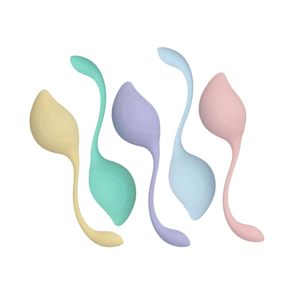 LoveLine PelviFit Stem Kegel Kit Multiweight Waterproof colorful Kegel exercisers in pastel colors
