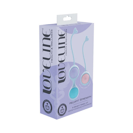 LoveLine PelviFit Strength Kegel Kit with Remote Purple packaging showcasing weighted Kegel balls for pelvic wellness.