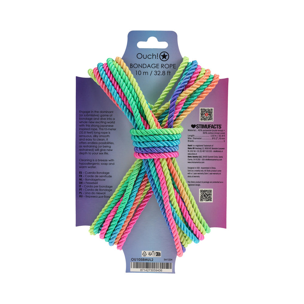 Ouch! Bondage Rope 10m Nylon Multicolor Bright