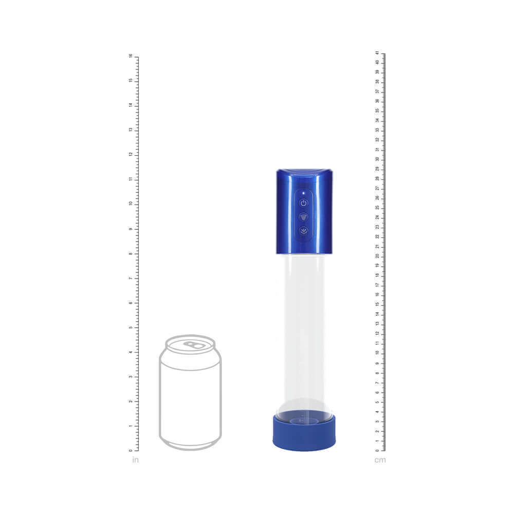 PUMPED HyperPump Automatic Metallic Blue penis pump with adjustable settings for enhanced erections.