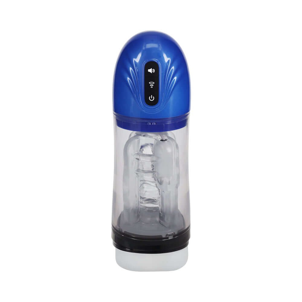 PUMPED SonicPull Masturbator Suction Vibration Blue, featuring a sleek design and ultrasonic stimulation features.