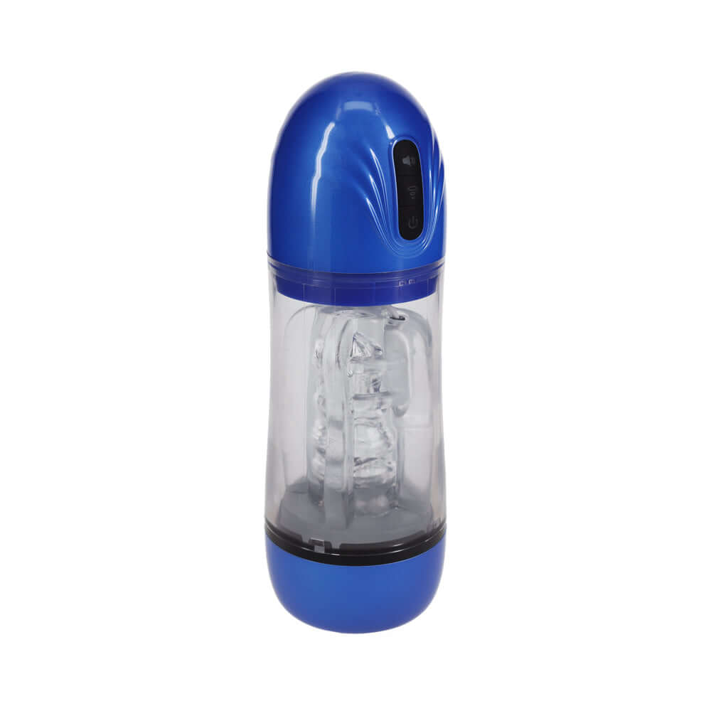 PUMPED SonicPull Masturbator Suction Vibration Blue with clear sleeve and suction features.