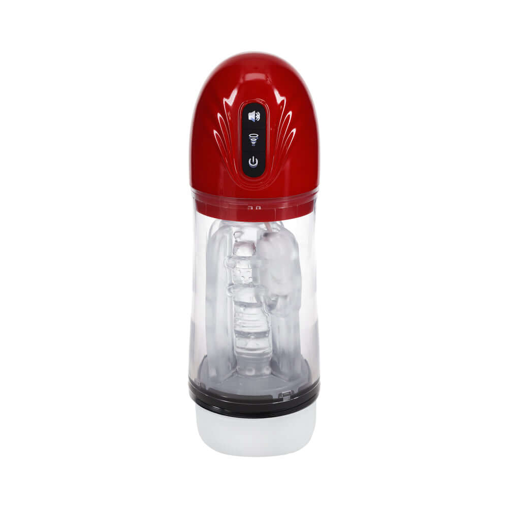 PUMPED SonicPull Masturbator Suction Vibration Red, a high-performance stroker for intense pleasure.
