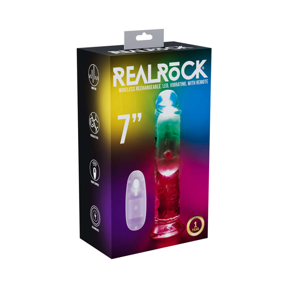 RealRock Wireless Rechargeable Remote Control Vibrating 7 in. Dildo Clear
