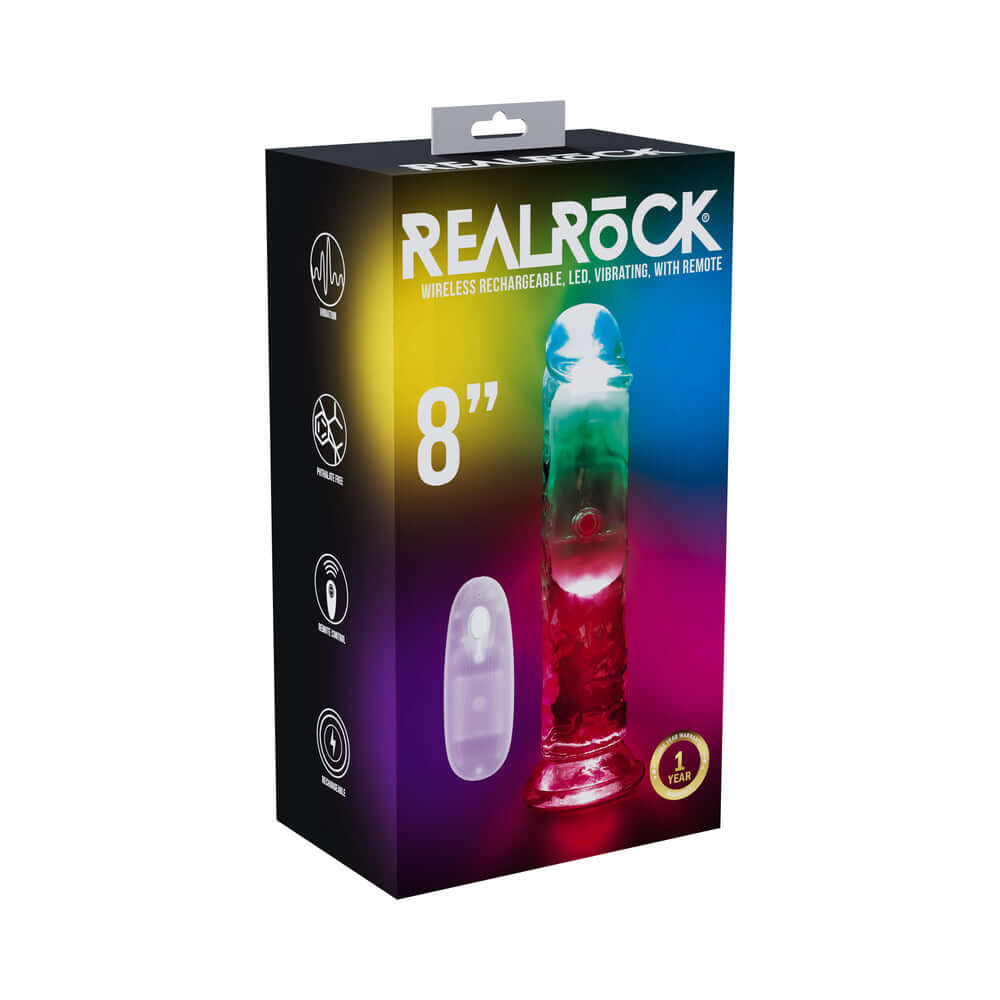 RealRock Wireless Rechargeable Remote Control Vibrating 8 in. Dildo Clear