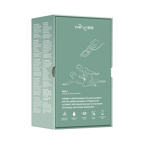 We-Vibe Melt 2 Pleasure Air Clitoral Stimulator Sage packaging showcasing intimate design and features.