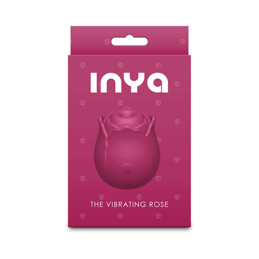 INYA The Vibrating Rose Red packaging featuring a beautiful rose-shaped pleasure device.