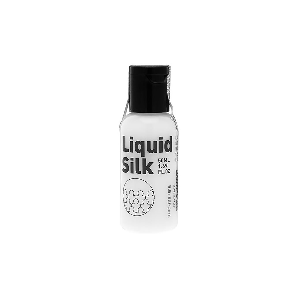 Liquid Silk Lubricant White 50 ml bottle showcasing its sleek design and water-based formula.