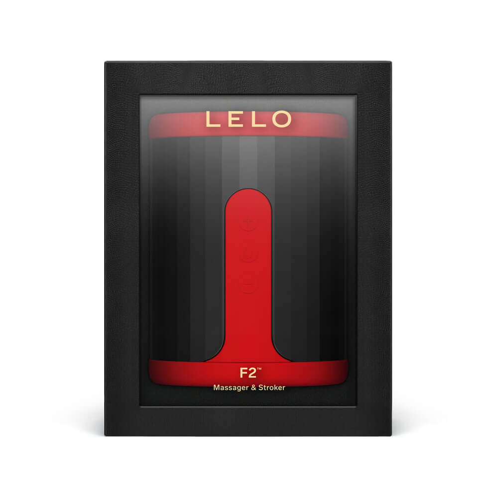 LELO F2S Massager and Stroker Red displayed in sleek packaging with modern design.