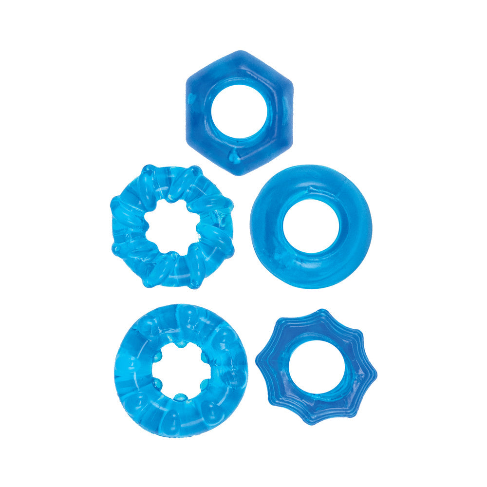 Enhancer Five Piece Cock Ring Set Blue