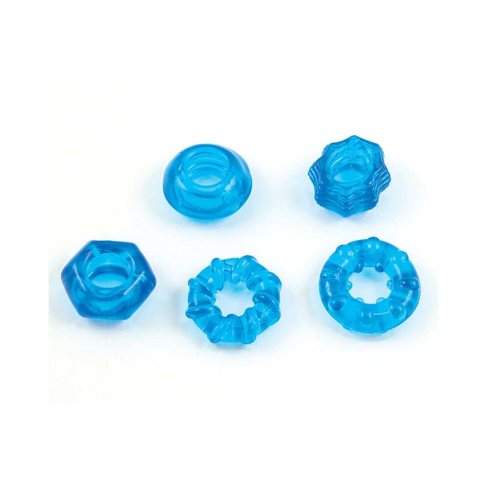Enhancer Five Piece Cock Ring Set Blue