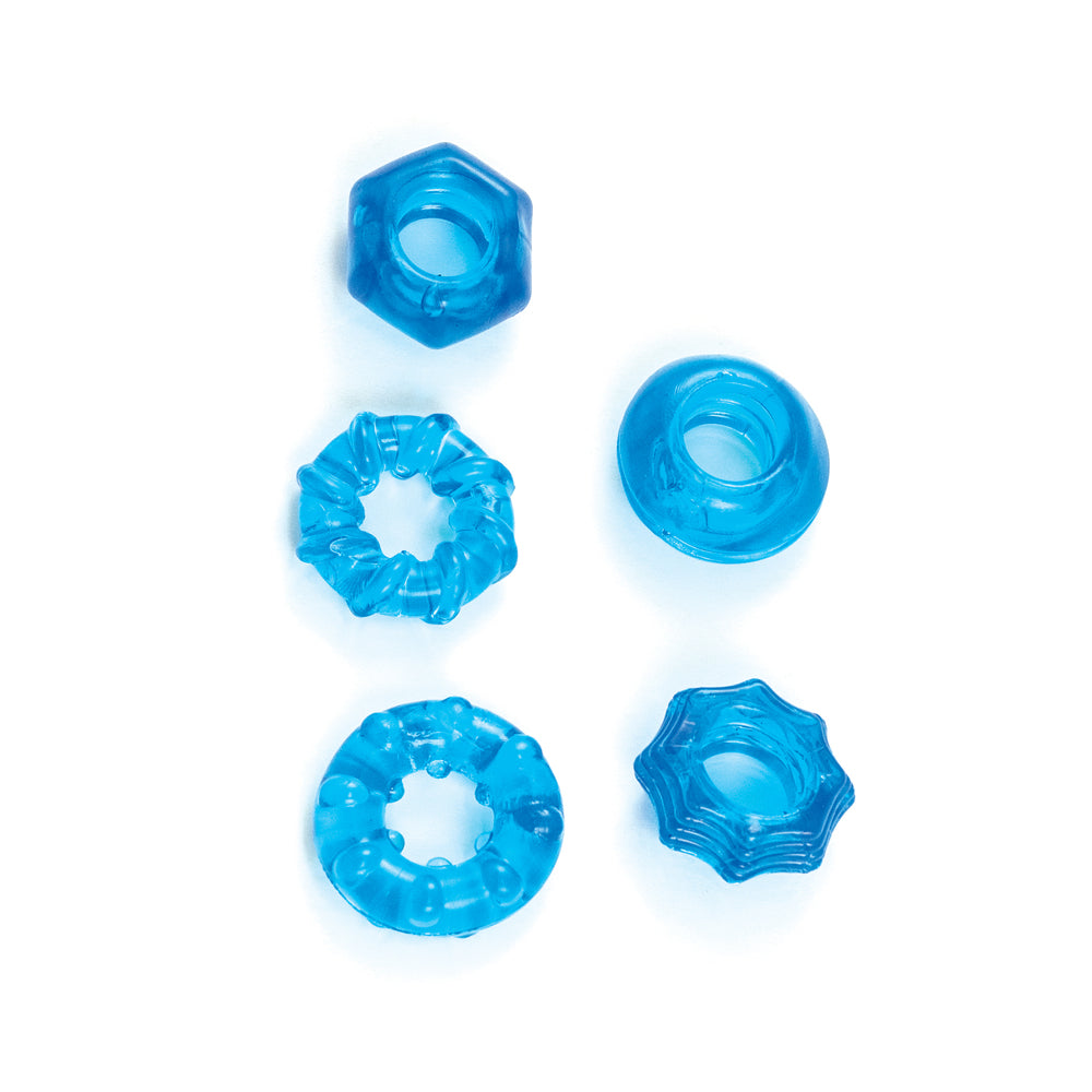 Enhancer Five Piece Cock Ring Set Blue