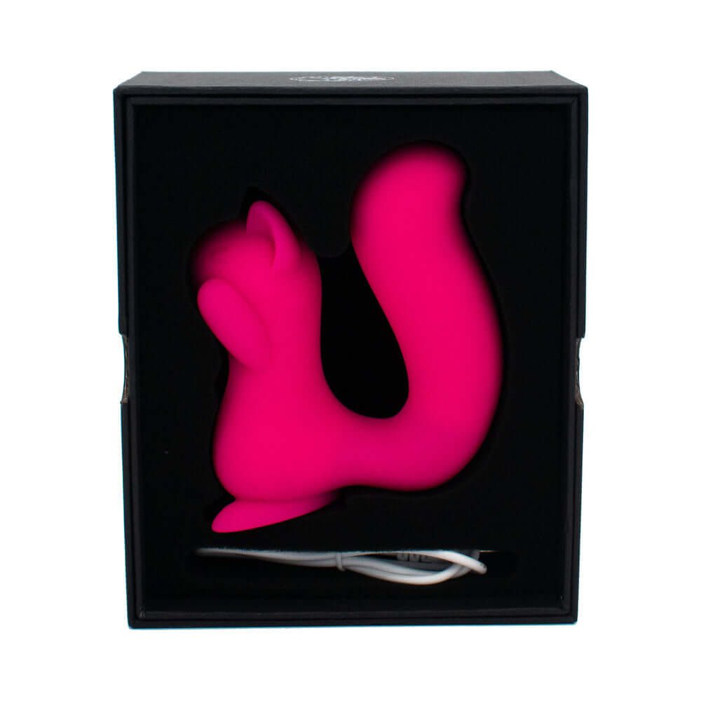 Screaming Squirrel Air Pulse & G-Spot Vibrator in its packaging showing vibrant pink design.