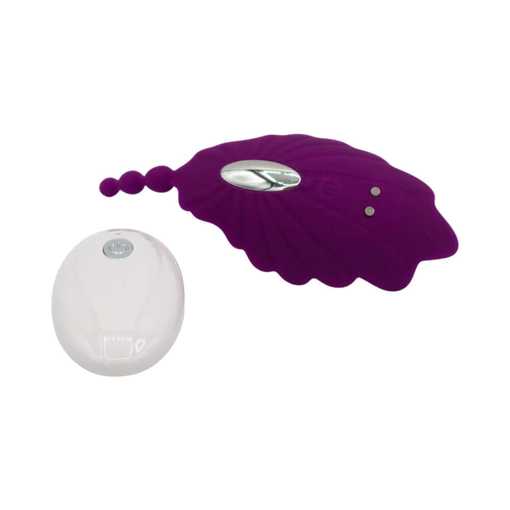 Shell Yeah Remote Controlled Wearable Panty Vibrator in purple with remote control.