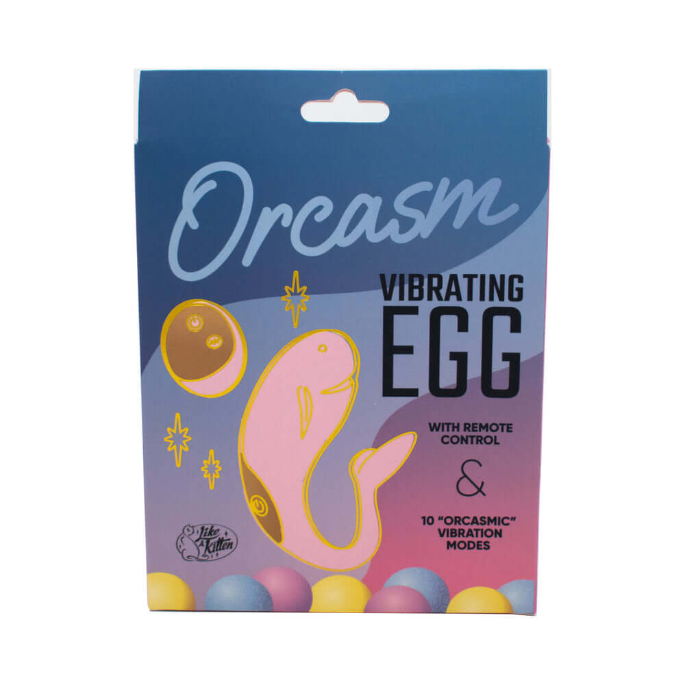 Orcasm Remote Controlled Wearable Egg Vibrator packaging featuring a whale design and remote control features.