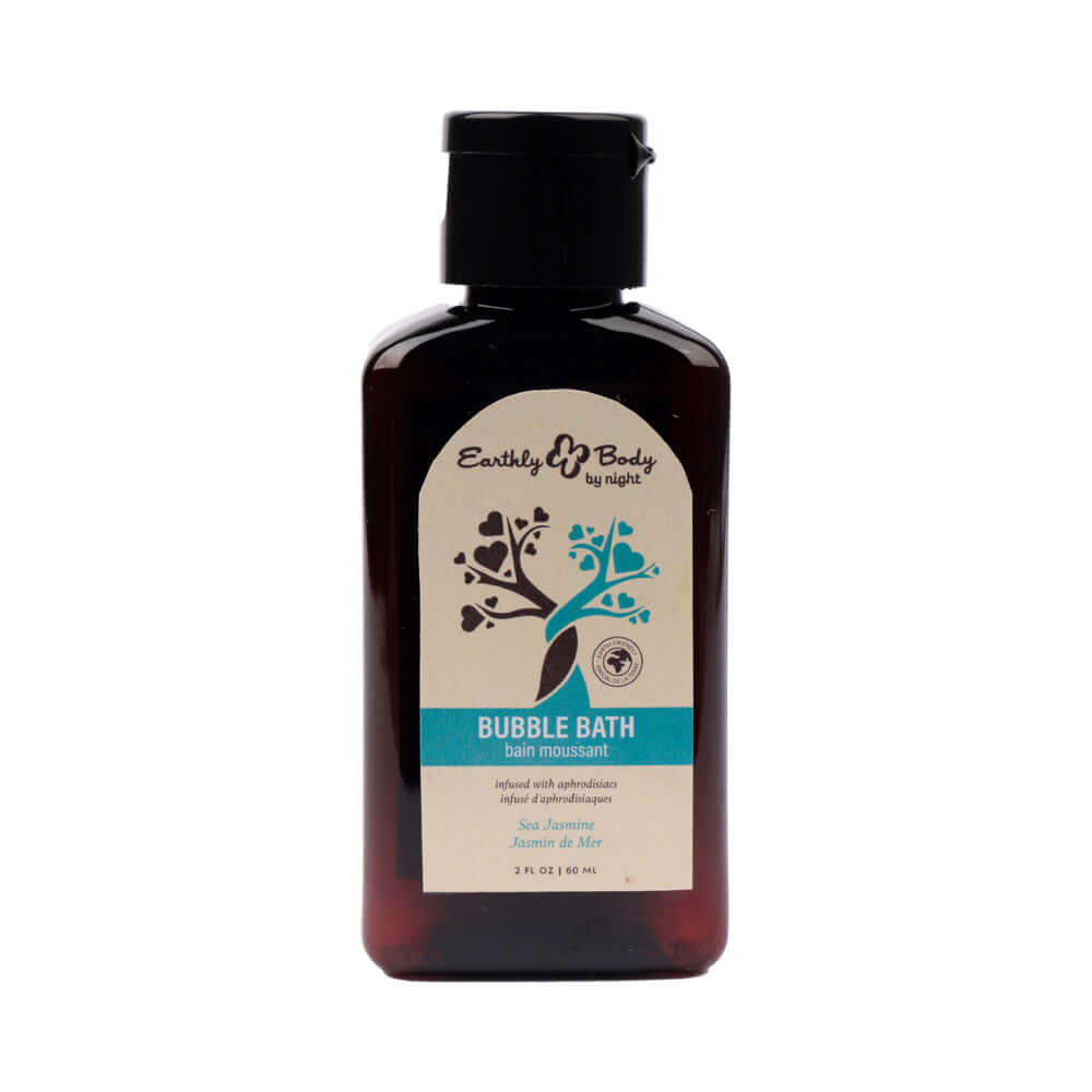 Earthly Body At Night Aphrodisiac Bubble Bath Sea Jasmine 2 Oz bottle for sensual relaxation and self-care.