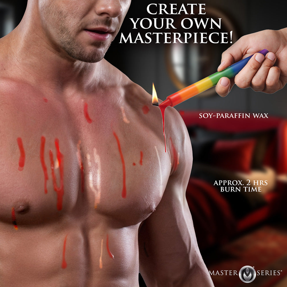 Master Series Pride Candles Rainbow Drip Candle Set of 3 used for body art with vibrant colors.