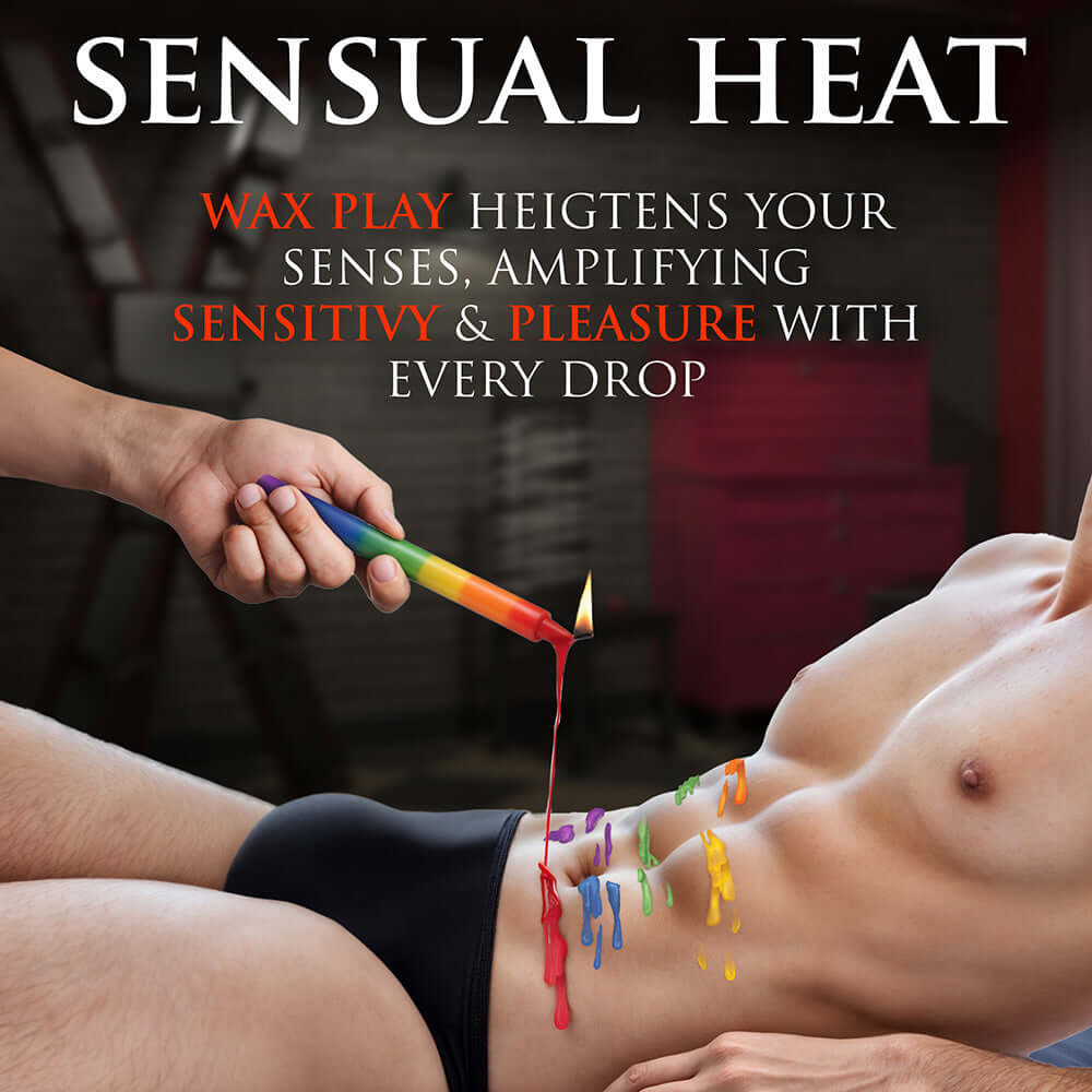 Master Series Pride Candles Rainbow Drip Candle Set of 3 with wax play enhancing sensitivity on skin.