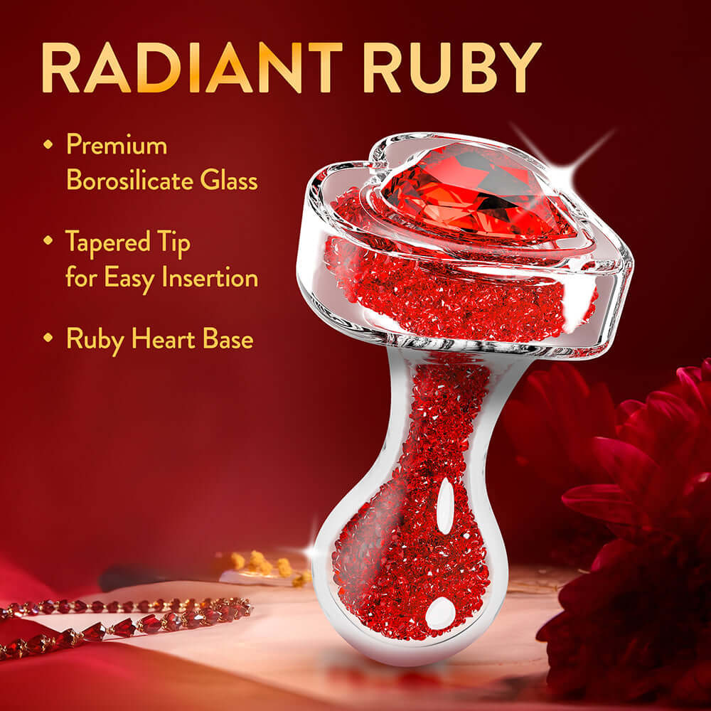 Oh My Gem Lustre Glass Anal Plug Red featuring premium borosilicate glass and tapered tip for easy insertion.