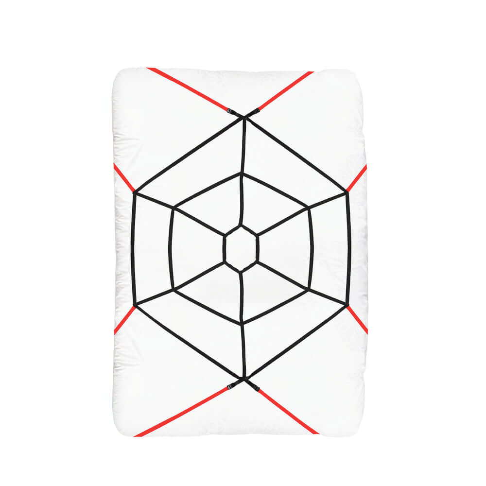 Lux Fetish Webbed Up Bedspreader Restraint System with spider web design for bondage play.