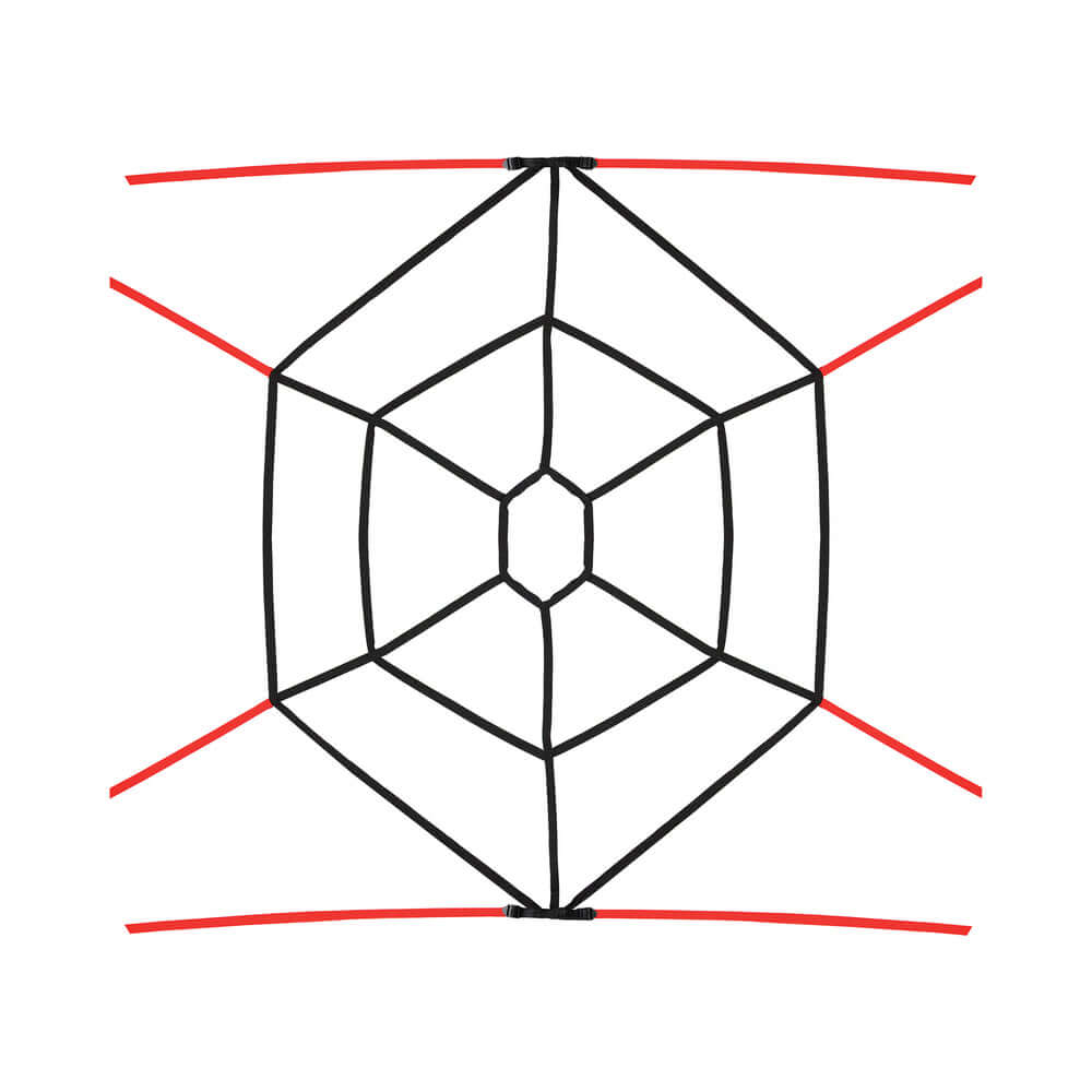 Lux Fetish Webbed Up Bedspreader Restraint System featuring a webbed design for full-body restraint.