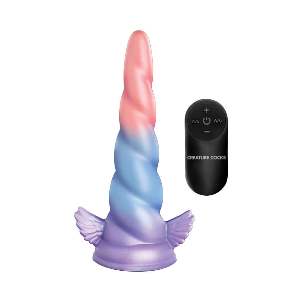 Creature Cocks Deluxe Dream Rider Vibrating Unicorn Dildo with remote control for versatile stimulation.