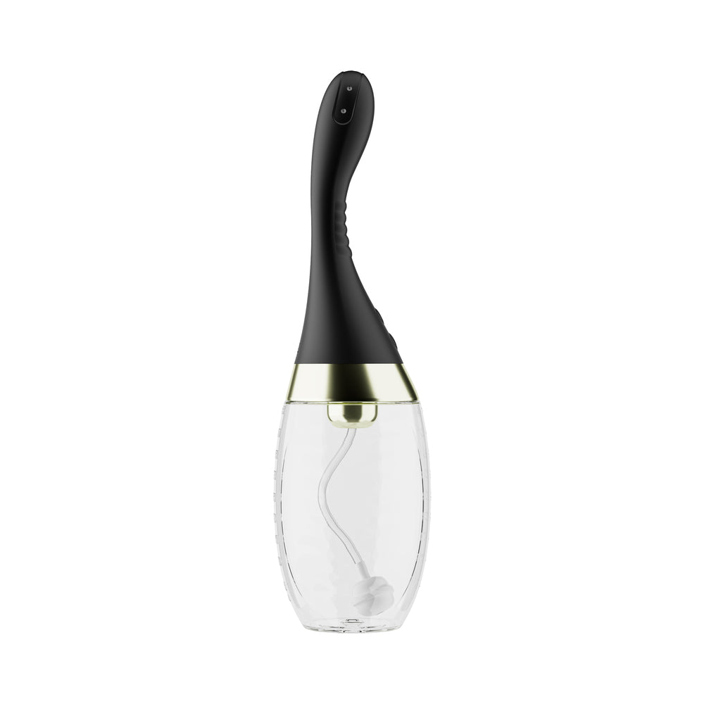 Anal Adventures Platinum Aqua Jet Black anal douche with 3-speed jet pressure and ergonomic design.
