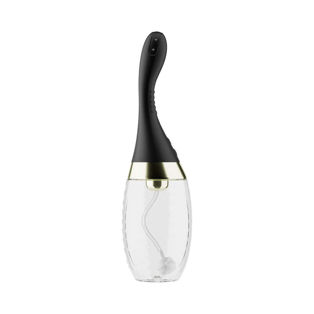 Anal Adventures Platinum Aqua Jet Black anal douche with 3-speed jet pressure and ergonomic design.