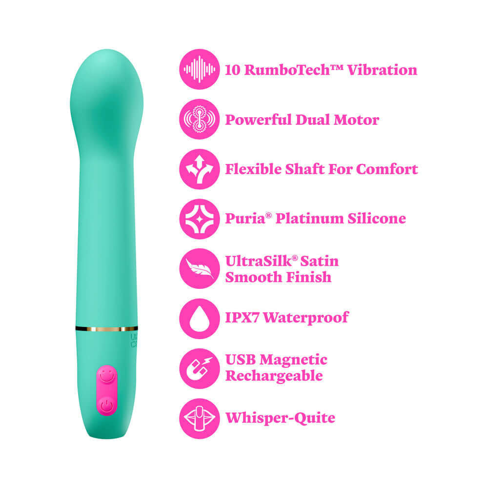 Aria Flirty AF 2.0 Rechargeable Vibe Teal features 10 RumboTech vibration modes and a sleek design for pleasure.