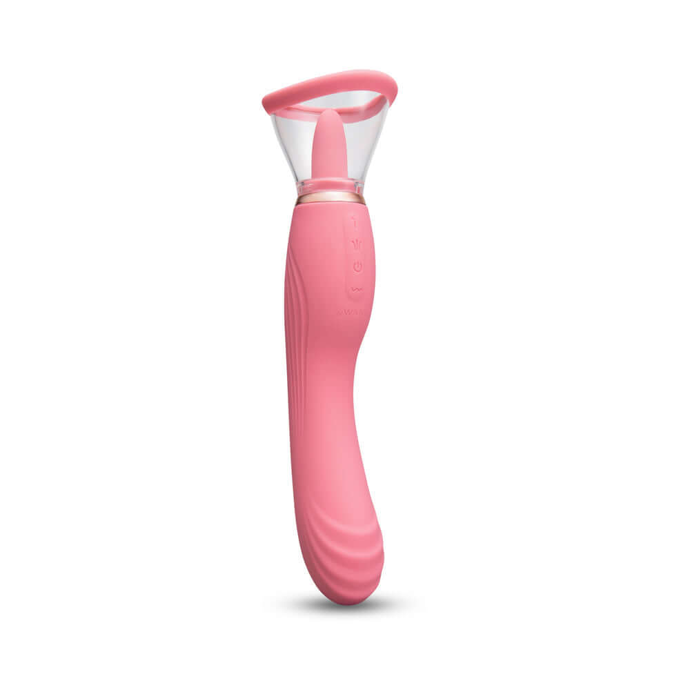 Le Wand Lick Double Ended Vibrator in soft pink silicone, designed for oral stimulation and G-spot pleasure.
