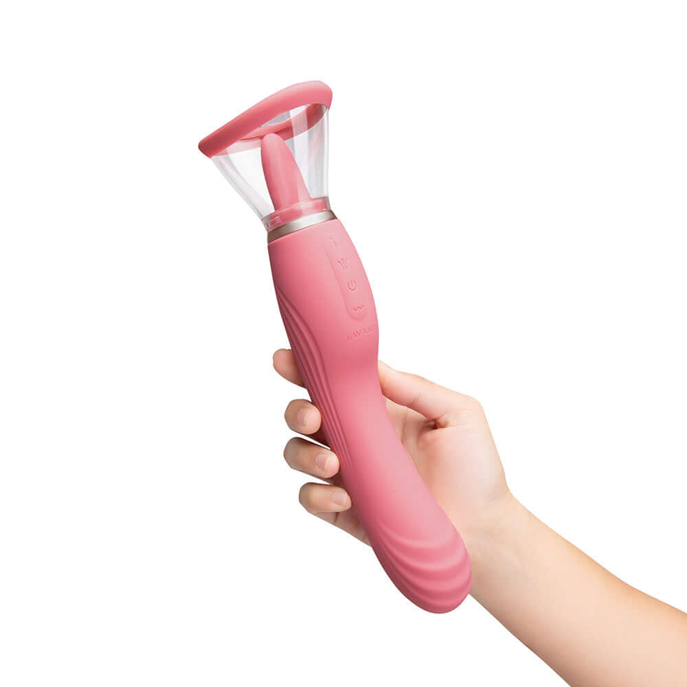 Le Wand Lick Double Ended Vibrator held in a hand, showcasing its ergonomic design and silicone texture.