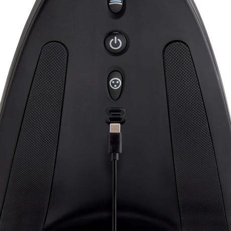 The Cowgirl Saddle Machine Black top view showing control buttons and charging port.