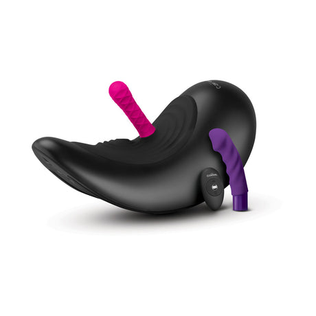 The Cowgirl Saddle Machine Black with interchangeable attachments for an immersive riding experience.